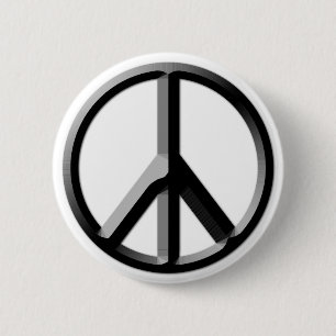 Macaron Rond 5 Cm Bouton de signe de paix argent et noir