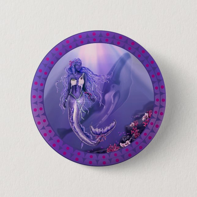 Macaron Rond 5 Cm Bouton de sirène d'océan violet (Devant)