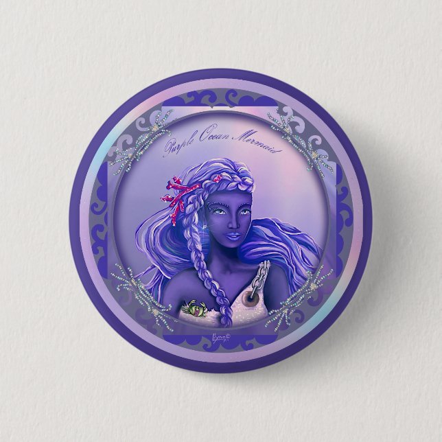 Macaron Rond 5 Cm Bouton de sirène d'océan violet (Devant)