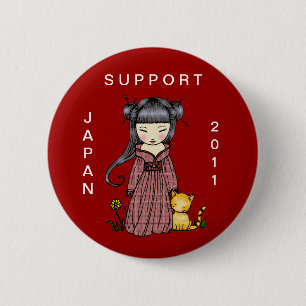 Macaron Rond 5 Cm Bouton de soutien du Japon Kimono Girl