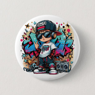 Macaron Rond 5 Cm Bouton de style graffiti pour enfant hip-hop cool