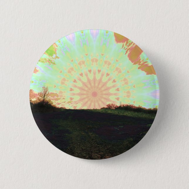 Macaron Rond 5 Cm Bouton de Sunset Hill psychédélique, bienheureux (Devant)
