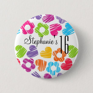 Macaron Rond 5 Cm Bouton de Sweet sixteen des coeurs de fleurs migno