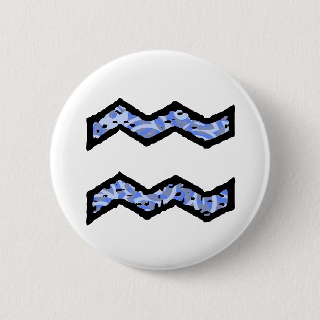 Macaron Rond 5 Cm Bouton de symbole de Verseau (style 1_blue) (Devant)