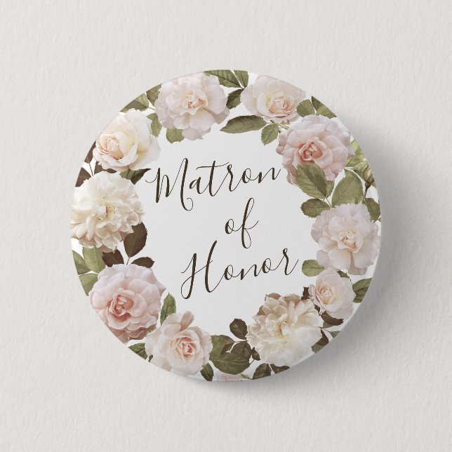 Macaron Rond 5 Cm Bouton de témoin de mariage Roses anciennes frança (Devant)