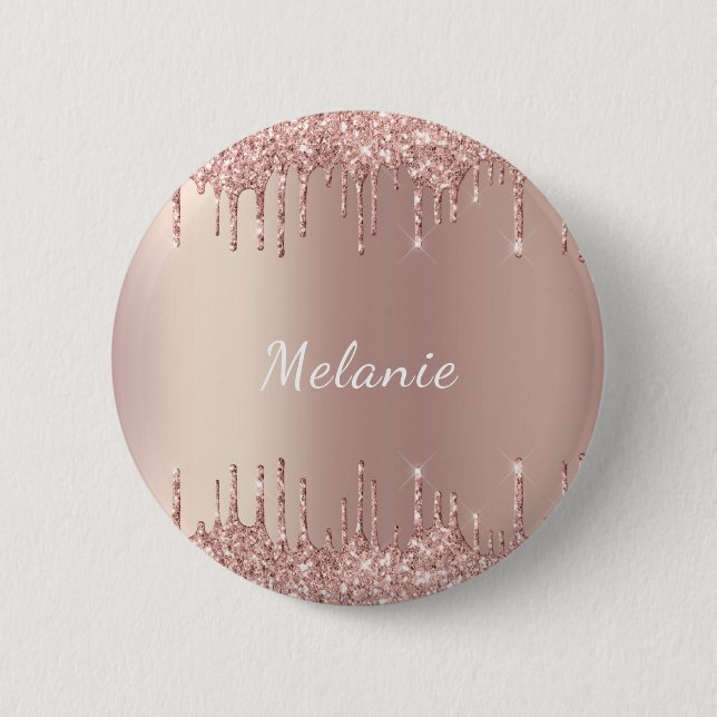 Macaron Rond 5 Cm Bouton de texte rose Gold Parties scintillant Spar (Devant)