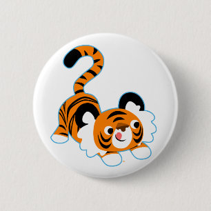 Macaron Rond 5 Cm Bouton de tigre de dessin mignon prêt à jouer Badt