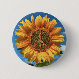 Macaron Rond 5 Cm Bouton de tournesol pour la paix en Ukraine