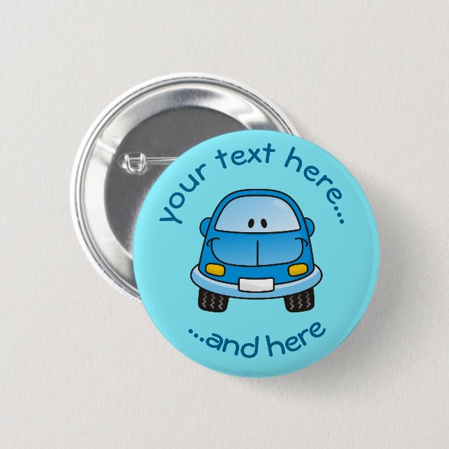 Macaron Rond 5 Cm Bouton de voiture de dessin bleu (Devant & derrière)