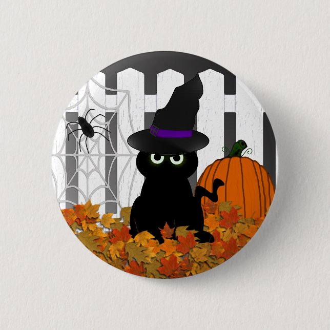 Macaron Rond 5 Cm Bouton de Witchy Kitty Halloween (Devant)