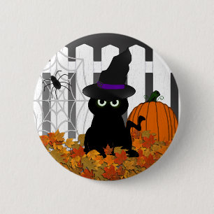 Macaron Rond 5 Cm Bouton de Witchy Kitty Halloween