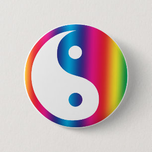 Macaron Rond 5 Cm Bouton de Yin Yang d'arc-en-ciel