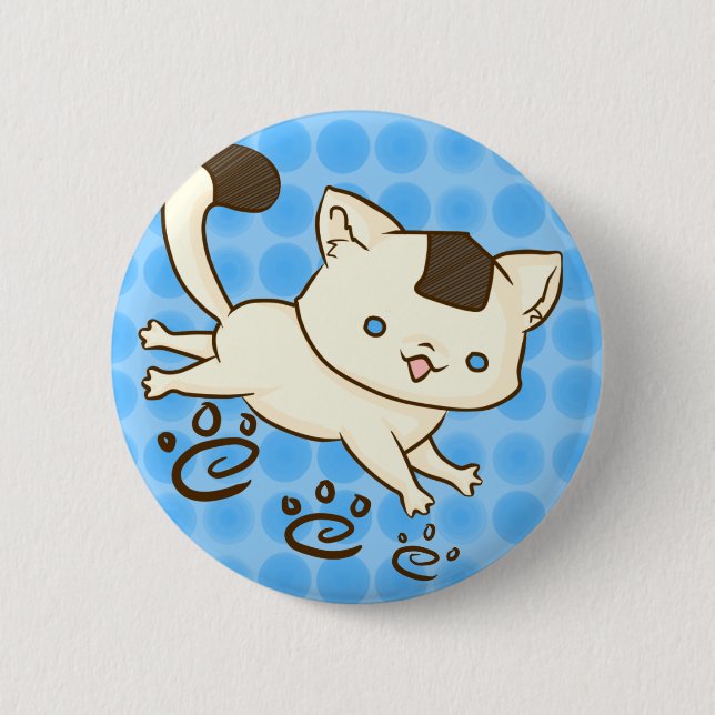 Macaron Rond 5 Cm Bouton d'ébat de chat d'Onigiri (bleu) (Devant)