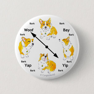Macaron Rond 5 Cm Bouton d'Écorce-Horloge de corgi