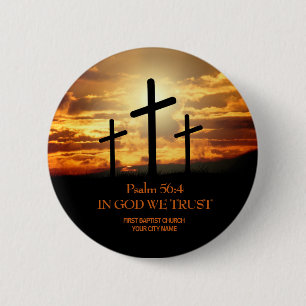 Macaron Rond 5 Cm Bouton d'église chrétienne Trois Croix