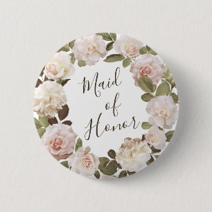 Macaron Rond 5 Cm Bouton Demoiselle d'Honneur Roses Françaises Vinta