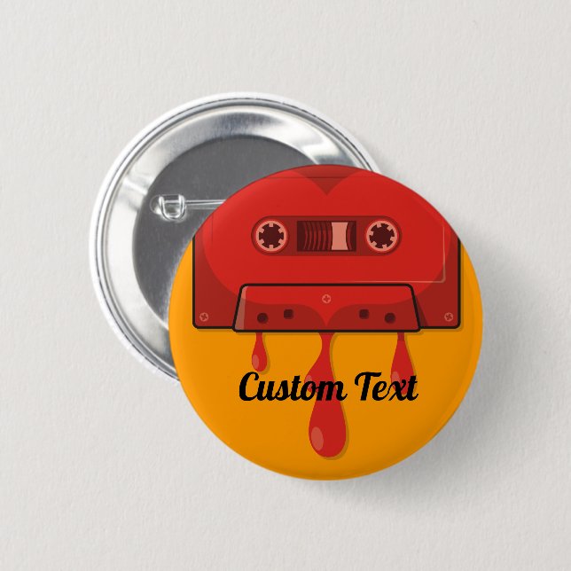Macaron Rond 5 Cm Bouton d'épinglage de cassette coeur rouge (Devant & derrière)