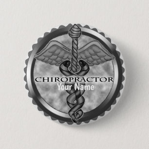 Macaron Rond 5 Cm Bouton d'épingle Chiropracteur en argent