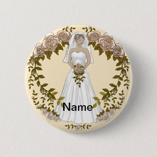 Macaron Rond 5 Cm Bouton d'épingle du Mariage Love Bride