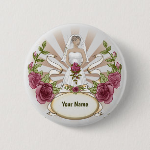 Macaron Rond 5 Cm Bouton d'épingle du Mariage Love Bride