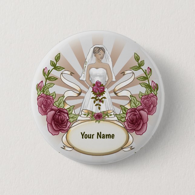 Macaron Rond 5 Cm Bouton d'épingle du Mariage Love Bride (Devant)