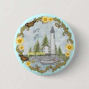 Macaron Rond 5 Cm Bouton d'épingle du phare Floral Alabama