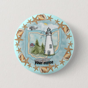 Macaron Rond 5 Cm Bouton d'épingle du phare Ohio Shells