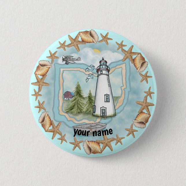Macaron Rond 5 Cm Bouton d'épingle du phare Ohio Shells (Devant)