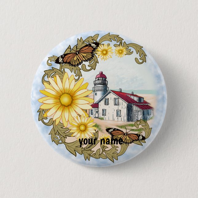 Macaron Rond 5 Cm Bouton d'épingle du phare papillon (Devant)