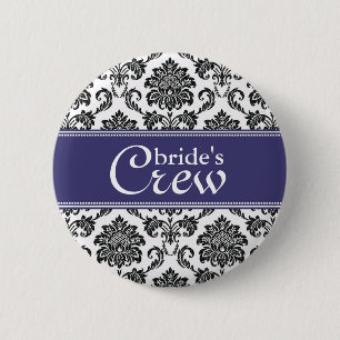Macaron Rond 5 Cm Bouton d'équipage d'une mariée aux Damas bleues