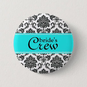 Macaron Rond 5 Cm Bouton d'équipage d'une mariée Damas turquoise