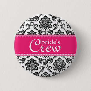 Macaron Rond 5 Cm Bouton d'équipage d'une mariée de Fuchsia Damask