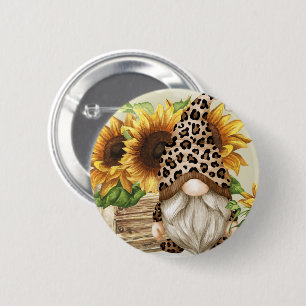 Macaron Rond 5 Cm Bouton des tournesols Léopard Gnome