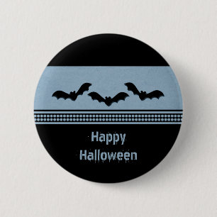Macaron Rond 5 Cm Bouton d'Halloween Batty, bleu clair