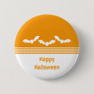 Macaron Rond 5 Cm Bouton d'Halloween Batty, orange et blanc