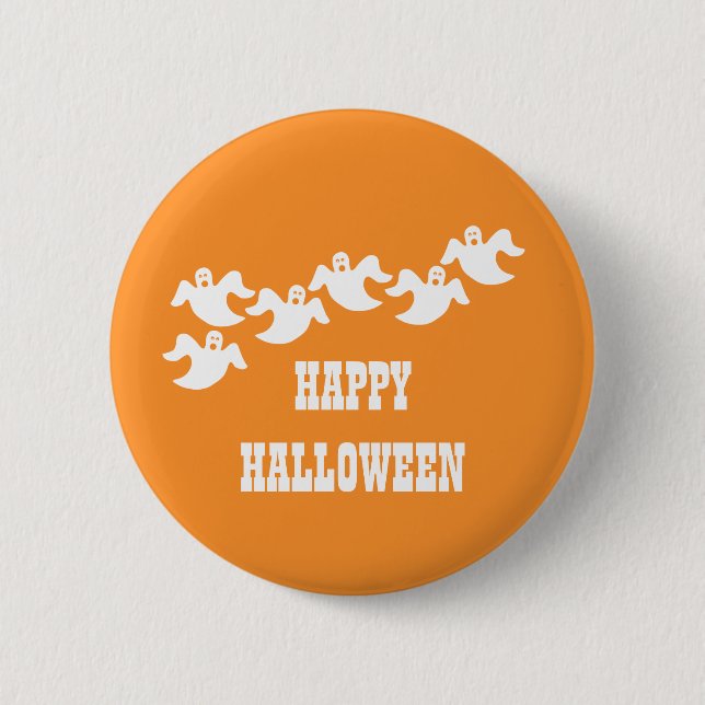 Macaron Rond 5 Cm Bouton d'Halloween de fête fantôme, orange (Devant)