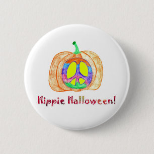 Macaron Rond 5 Cm Bouton d'Halloween de l'Citrouille Hippie