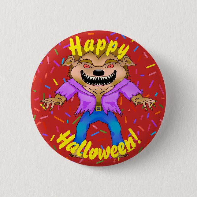 Macaron Rond 5 Cm Bouton d'Halloween Werewolf (Devant)