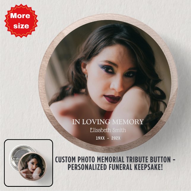 Macaron Rond 5 Cm Bouton d'hommage commémoratif personnalisé - Perso (Custom Photo Memorial Tribute Button - Personalized Funeral Keepsake!)