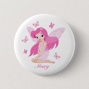 Macaron Rond 5 Cm Bouton d'illustration de fée rose