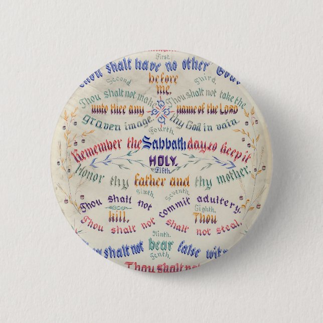 Macaron Rond 5 Cm Bouton Dix Commandements (Devant)