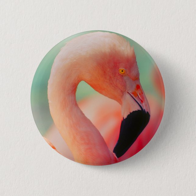 Macaron Rond 5 Cm Bouton d'oiseau rose exotique Flamant rose (Devant)