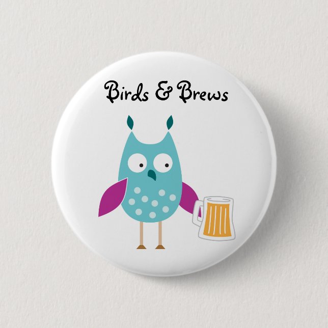 Macaron Rond 5 Cm Bouton d'oiseaux et de Brews (Devant)