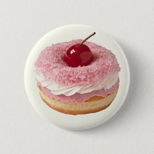 Macaron Rond 5 Cm Bouton donut cerise rétro rose mignon vintage