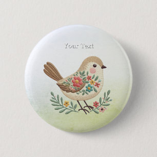 Macaron Rond 5 Cm Bouton d'or floral Little Bird