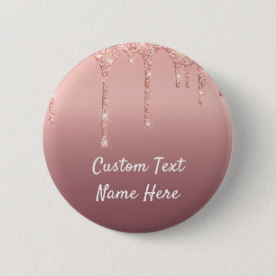 Macaron Rond 5 Cm Bouton d'or rose Parties scintillant - Nom de text