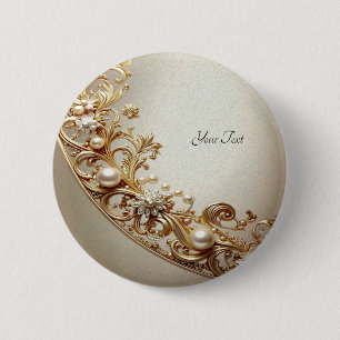 Macaron Rond 5 Cm Bouton doré orné de fioritures