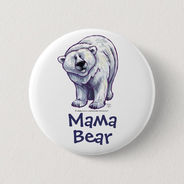 Macaron Rond 5 Cm Bouton d'ours blanc de maman Bear (Devant)