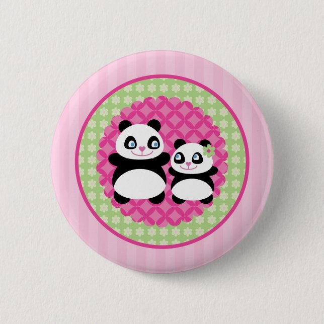 Macaron Rond 5 Cm Bouton d'ours panda de fille (Devant)