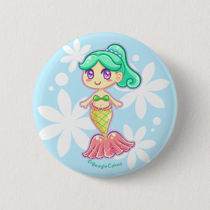Macaron Rond 5 Cm Bouton doux de Pinback de sirène (Teal)